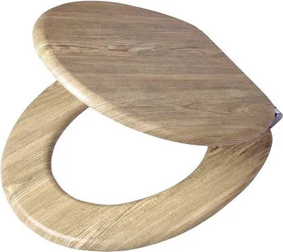 Produktbild von Holz-Toilettenbrille mit automatischer Verriegelung, 46x38cm, Metall