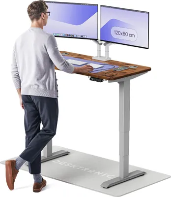 Produktbild von Desktronic HomePro Elektrisch höhenverstellbarer Schreibtisch 120x60cm Massive Walnuss/Graumit Memory-Funktion, Anti-Kollisions Technologie, USB-A und USB-C-Ladeanschlüssen