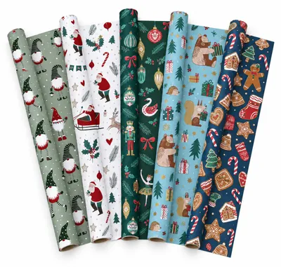 Produktbild von Benza – Weihnachtsgeschenkpapier – 5 Rollen à 70 x 200 cm – Weihnachtsfeier – 5 verschiedene Weihnachtsdesigns – insgesamt 10 Meter, KI-generiertes Bild