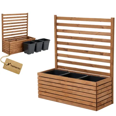 Obrázek produktu pro Květináč s mřížkou Trellis s květinovým truhlíkem Dřevěný květinový truhlík Vysoký záhon s 3x 18 l vložkou na rostliny (horizontální, hnědý, 98 x 36 x 35, výška 112)