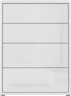 Produktbild von Forte ALICE SPRINGS Kommode 70 80, moderne Kommode mit 4 Schubladen, Schlafzimmer, Wohnzimmer, Holzwerkstoff, Weiß Glanz, 74,5 cm breit x 99,1 cm hoch x 34,9 cm tief