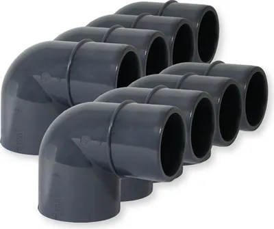 Produktbild von PVC-U Fitting Winkel 90° Reduzierung, Ø 50 mm Klebemuffe x Ø 50/40 mm Klebestutzen 8er-Set