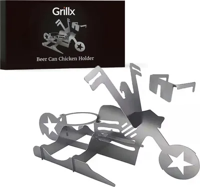 Obrázek produktu pro Držák na kuře s plechovkou piva GrillX – Držák na kuře pro motorkáře – Příslušenství pro kamado BBQ – Kuře na plechovce piva – Nástroje na grilování – Chicken Sitter