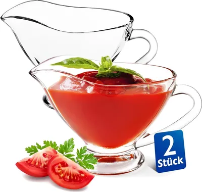 Produktbild von KONZEPT Sauciere aus Glas, 2er Set, 160 ml, Transparente Soßenkanne mit Henkel, Stabil, Ideal für Dressing, Sahne, Soße, Olivöl