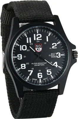 Image de Montre-bracelet classique pour homme, style rétro, bracelet en nylon, mouvement à quartz analogique, montre sportive pour homme avec calendrier, légère (39 g), résistante aux éclaboussures