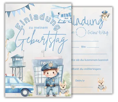 Produktbild von Einladungskarten zum Kindergeburtstag mit Polizeimotiv – 12 Stück