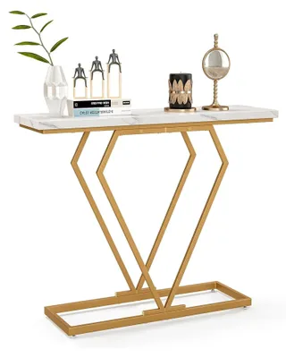 Produktbild von Konsolentisch, schmaler Eingangstisch, Flurtisch mit Marmoroptik und geometrischem Metallrahmen, 100 cm Beistelltisch für Wohnzimmer, Flur, Eingang