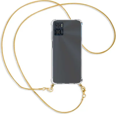Produktbild von Handykette Backcover-Schutzhülle mit Band (Metall goldfarben) für Motorola Moto E22, Moto E22i 4G - goldfarbene Snake-Kette
