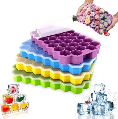 Produktbild von 4 Stück Silikon-Eiswürfelbehälter mit Deckel, Eiswürfelform für 148 Eiswürfel, stapelbarer Silikon-Eiswürfelbehälter, geeignet für Babyernährung, Bier, Fruchtijs und Gelee