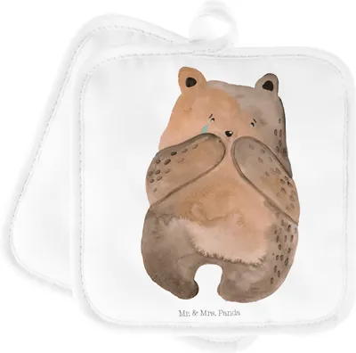 Produktbild von Mr. & Mrs. Panda Topfuntersetzer Bär Verlust - Weiß - Geschenk, Topflappen, 2er Set, topfhalter, Trauer Trauergeschenk Traurig Trösten Trost Liebeskummer, Ofenlappen