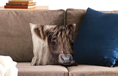Produktbild von MuchoWow® Zierkissen Sofakissen Wohnzimmer Dekokissen 40x40 cm Schottisches Hochlandrind - Schottische Kuh - Foto Kissen - Schlafzimmer Dekoration