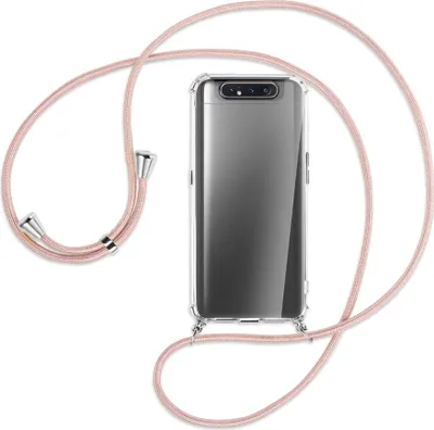 Produktbild von Handykette Backcover-Schutzhülle mit Band (Metall silberfarben) für Samsung Galaxy A80 - roségold