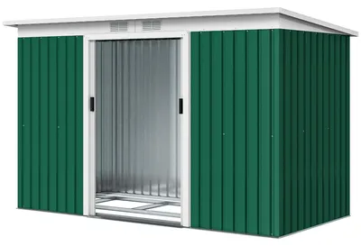 Image de Abri de jardin Outsunny avec porte coulissante, en acier, vert foncé