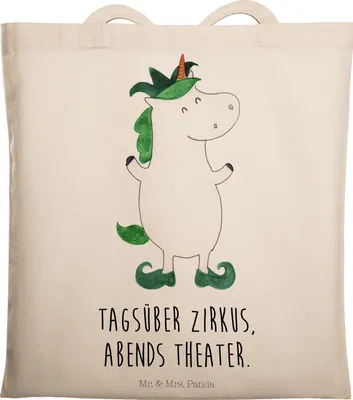 Produktbild von Mr. & Mrs. Panda Jutebeutel Einhorn Joker - Transparent - Geschenk, Einkaufstasche, Einhörner, festivaltasche, Kasper, Tasche, Tote Bag, Hofnarr, Unicorn, canvas