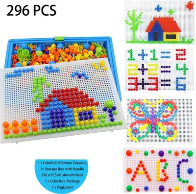 Productafbeelding van 296 stukjes, kleurrijke schilderstiften, prikbordpuzzelset, 3D mozaïek, legpuzzelspel, bouwstenen, doe-het-zelf speelgoedset voor kinderen
