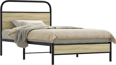 Produktbild von "2026 Promotion" Bettgestell moderne - ohne Matratze - 90x200 cm - Sonoma-Eiche Holzwerkstoff - Polsterbett CC25193