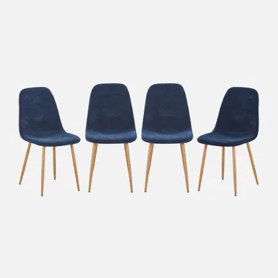 Produktbild von sweeek - 4er-Set Stühle mit Holzdekor und Stoffbezug - Blau
