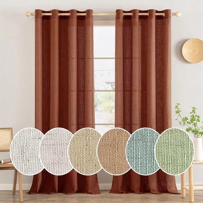 Produktbild von Azomor® Moderne halbtransparente Vorhangset aus zwei Stück in Ziegelrot 140 x 225 cm