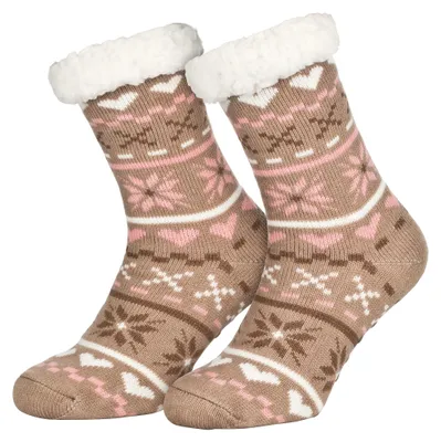 Tobeni 1 Paar Damen Homesocks Cosyshoe mit Anti-Rutsch Noppen Sohle Love Beige