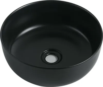 Produktbild von sanicomfort Aufsatzwaschtisch TAOS 35,8 x 35,8 cm – rundes Waschbecken ohne Überlauf – Keramik Waschschale in schwarz matt, modernes Design für Bad & Gäste-WC