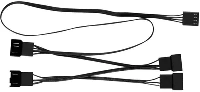 A black fan splitter cable with multiple connectors on a white background.