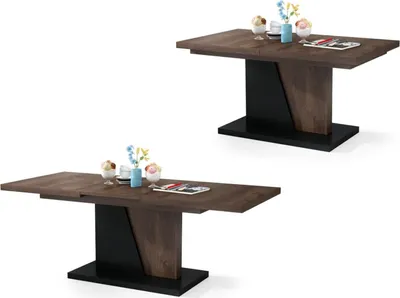 Produktbild von All4All Couchtisch Noel , Kaffeetisch , Wohnzimmertisch , Sofatisch mit Ablagen , Esstisch mit Einlegeplatte , ausklappbar , 120x70cm , Braune Eiche + Schwarz