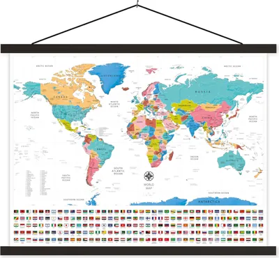 Produktbild von MuchoWow® Textilposter Weltkarte - Farben - Flagge 40x30 cm mit schwarzem Rahmen - Dekorationen