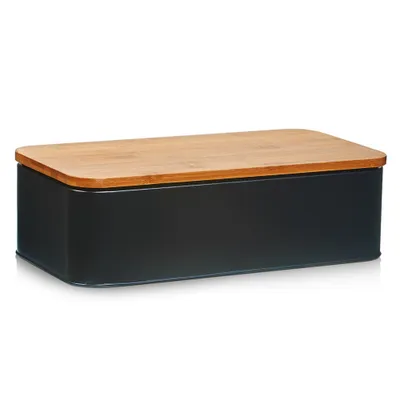 Produktbild von Zeller Brotkasten m. Bamboo Deckel, Metall, matt schwarz - 42,5x23x13; 25377