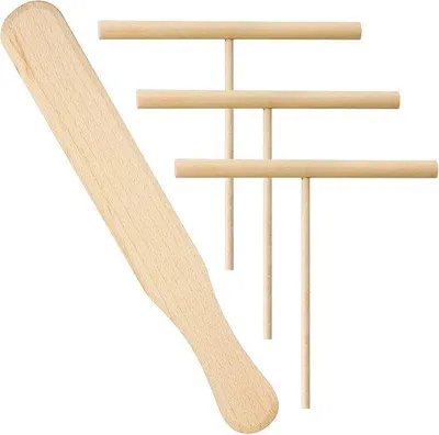 Produktbild von Famanu Pannenkoekenset Holz, 1 Spatel und 3 Crêpe-Harken, Pannenkochenstreuer und Spreader-Set für Küchengeräte