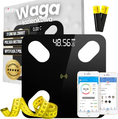 Image de Hikey Pèse-personne numérique Pèse-personne Smart Bluetooth 18 en 1,180kg, noir, système de capteurs DMS de haute précision, écran LCD