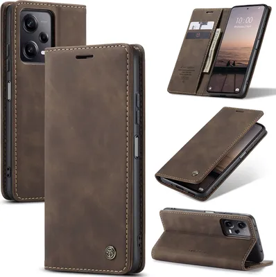 Obrázek produktu pro Xiaomi Poco X5 Pro Case, retroPolyuretankožené pouzdro s funkcí stojánku Ochranný kryt pro Xiaomi Poco X5 Pro Coffee