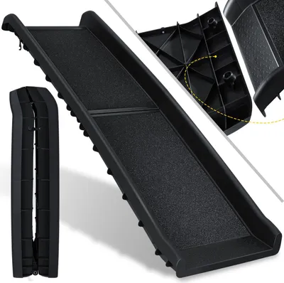 Produktbild von KESSER® Hunderampe Hundetreppe Hundeautorampe Auto klappbar Kofferraumrampe für Haustiere Einstiegshilfe für Kofferraum, bis 90 kg, 156x40cm, leicht Stabil, rutschfest Hunde-Treppe , Schwarz
