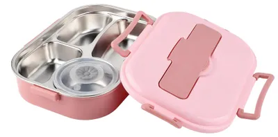 Edelstahl-Lunchbox, 4 Fächer, 1500 ml, mit Suppenschale