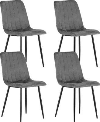 Image de lot de 4 chaises rembourrées Chaise de salle à manger Chaise de salon rembourrée, 4x gris avec pieds noirs