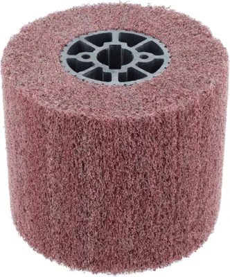 A cylindrical sanding brush with a gray plastic hub in the center.