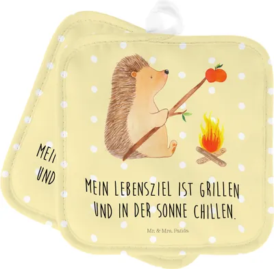 Produktbild von Mr. & Mrs. Panda Topflappen Igel Grillen - Gelb Pastell - Geschenk, Spruch, Set, Arbeitslos, Topflappenset, Topfuntersetzer, Lustige Sprüche, topfhalter, Motivation
