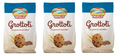 Produktbild von 3x Divella Grottoli con gocce di cioccolato Italienische Shortbread Kekse Mit Schokoladenstückchen 400g biscuits cookies