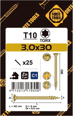 Produktbild von Spanplatte Scr T10 3.0X30 Gelb Zn25Stk