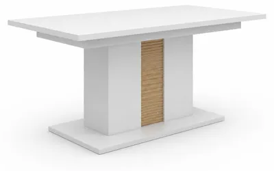 Produktbild von Ausziehbarer rechteckiger Esstisch ARIZONA, MDF, Weiß supermatt / Artisan Eiche geriffelt