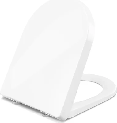 Produktbild von WC Sitz - Toilettensitz - D-Form - Absenkautomatik Soft Close - Schnelle Montage Fast-Fix - Verstellbare Scharniere 12,1–21,9 cm - Außen 47,5×36,1 cm - Weiß