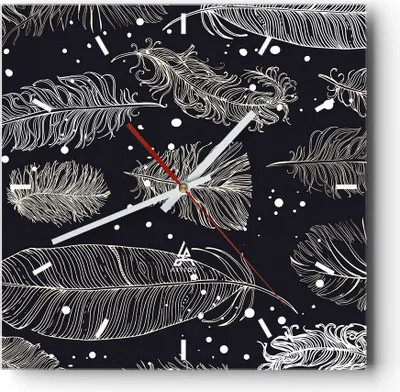 Produktbild von Wanduhr - Quadrat - Glasuhr - Federn Grafiken Gliederung - 40x40cm - Schleichendes Uhrwerk - Lautlos - zum Aufhängen bereit - Dekoration Modern - Wanddekoration aus Glas - C3AC40x40-4244