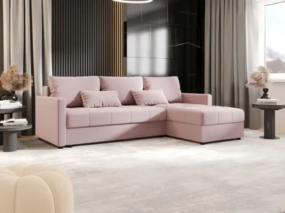 Image de BEDANTE Canapé d'angle MOS L BIS Cosmic 14 rose droite avec fonction sommeil Canapé en L avec coffre de rangement Canapé salon Canapé lit Coffre de lit