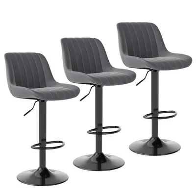 Image de Ensemble de 3 tabourets pivotants, réglables en hauteur, avec dossier, en similicuir gris foncé