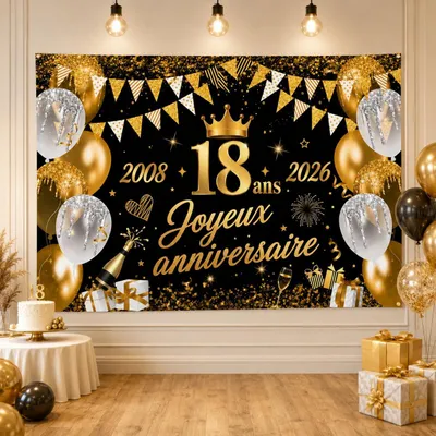 18. Geburtstag Banner Happy 2008-2026, Deko Hintergrund