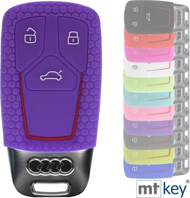Produktbild von Auto Schlüssel Hülle Silikon Schutz Cover im Wabe Design Lila kompatibel mit Audi A4 A5 A6 A7 TT Q2 Q5 Q7 A8 Q8 3 Tasten KEYLESS SMARTKEY