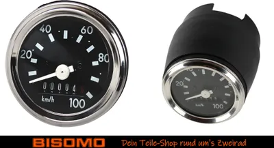 Produktbild von Tacho Set 100 km/h mit Chromring und Tachowelle 850mm und Tülle für Simson S50 S51 S53 S70, Enduro
