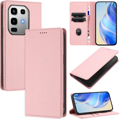 Produktbild von Litchi Leder Handyhülle für Infinix Note 50 / Note 50 Pro 4G Wallet Kartenfächer Standfunktion Hülle Pink
