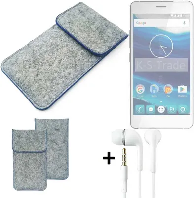 Produktbild von K-S-Trade Handy Schutz Hülle kompatibel mit Qilive Q5 Schutzhülle Handyhülle Filztasche Pouch Tasche Case Sleeve Filzhülle hellgrau, blauer Rand +