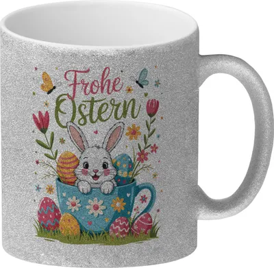 Produktbild von Frohe Ostern Glitzer-Kaffeebecher mit Hase