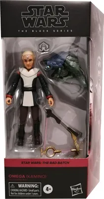 A Star Wars The Black Series action figure of Omega (Kamino) from The Bad Batch, displayed in its retail packaging.